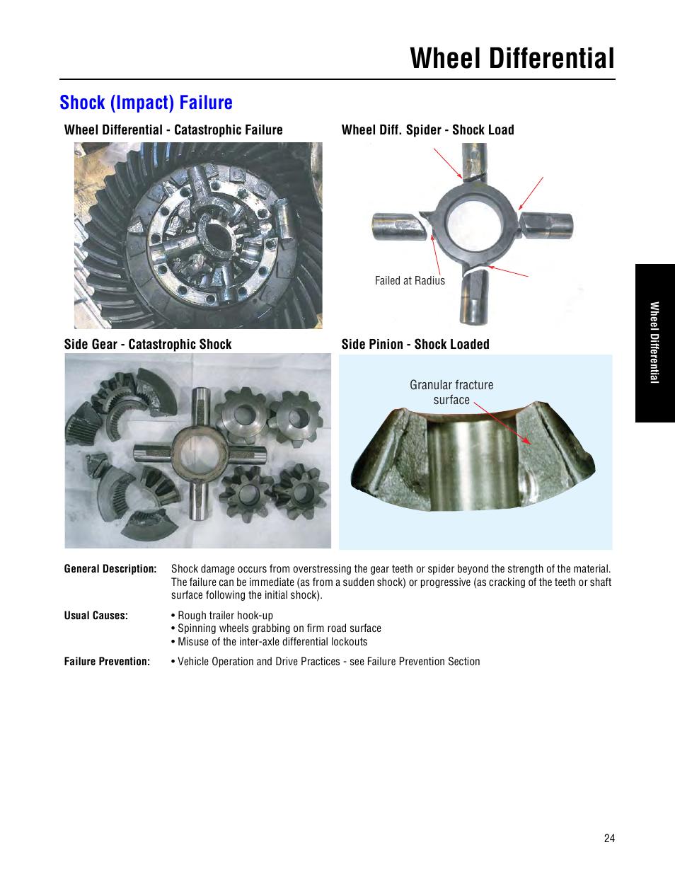Shock (impact) failure, Shock (impact) failures, Wheel differential | Spicer Drive Axles Failure Analysis Service Manual User Manual | Page 25 / 50