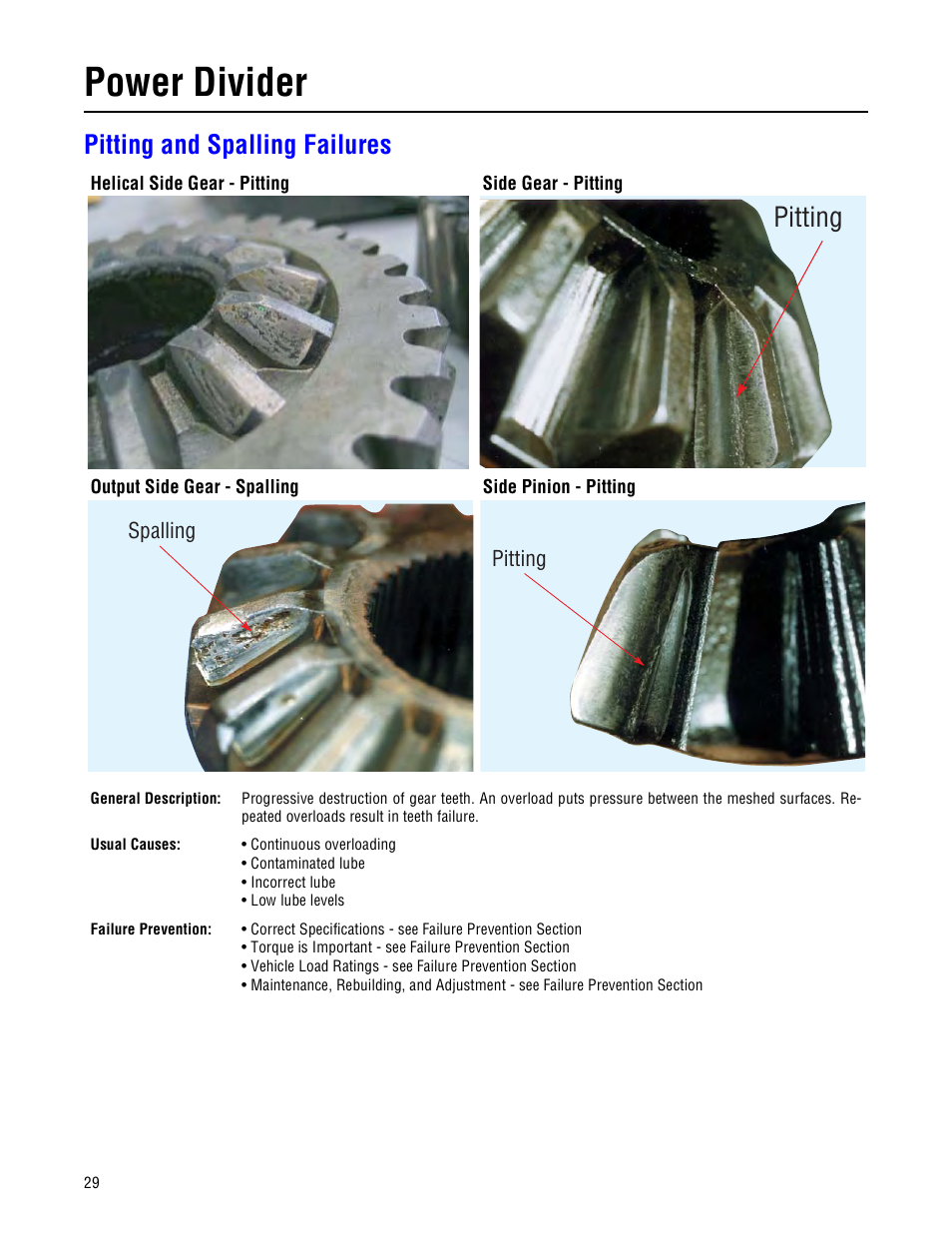 Pitting and spalling failures, Power divider, Pitting | Spicer Drive Axles Failure Analysis Service Manual User Manual | Page 30 / 50
