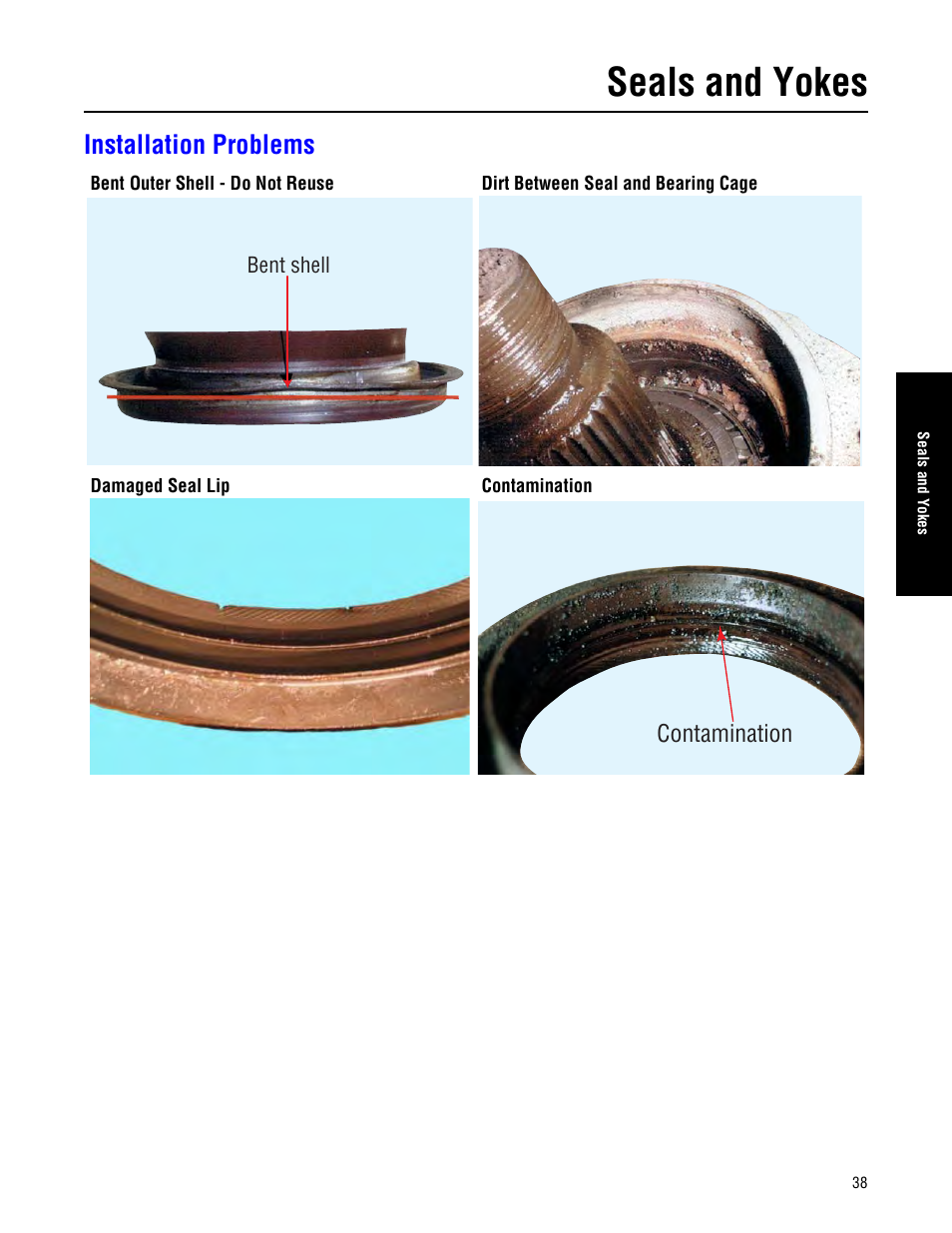 Installation problems, Seals and yokes | Spicer Drive Axles Failure Analysis Service Manual User Manual | Page 39 / 50