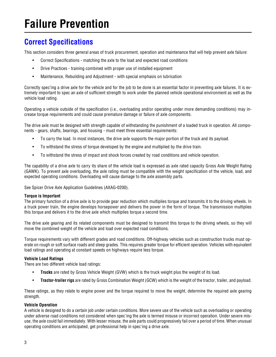 Correct specifications, Intr, Failure prevention | Spicer Drive Axles Failure Analysis Service Manual User Manual | Page 4 / 50
