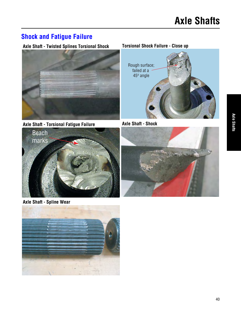 Shock and fatigue failure, Axle shaft, Axle shafts | Beach marks | Spicer Drive Axles Failure Analysis Service Manual User Manual | Page 41 / 50