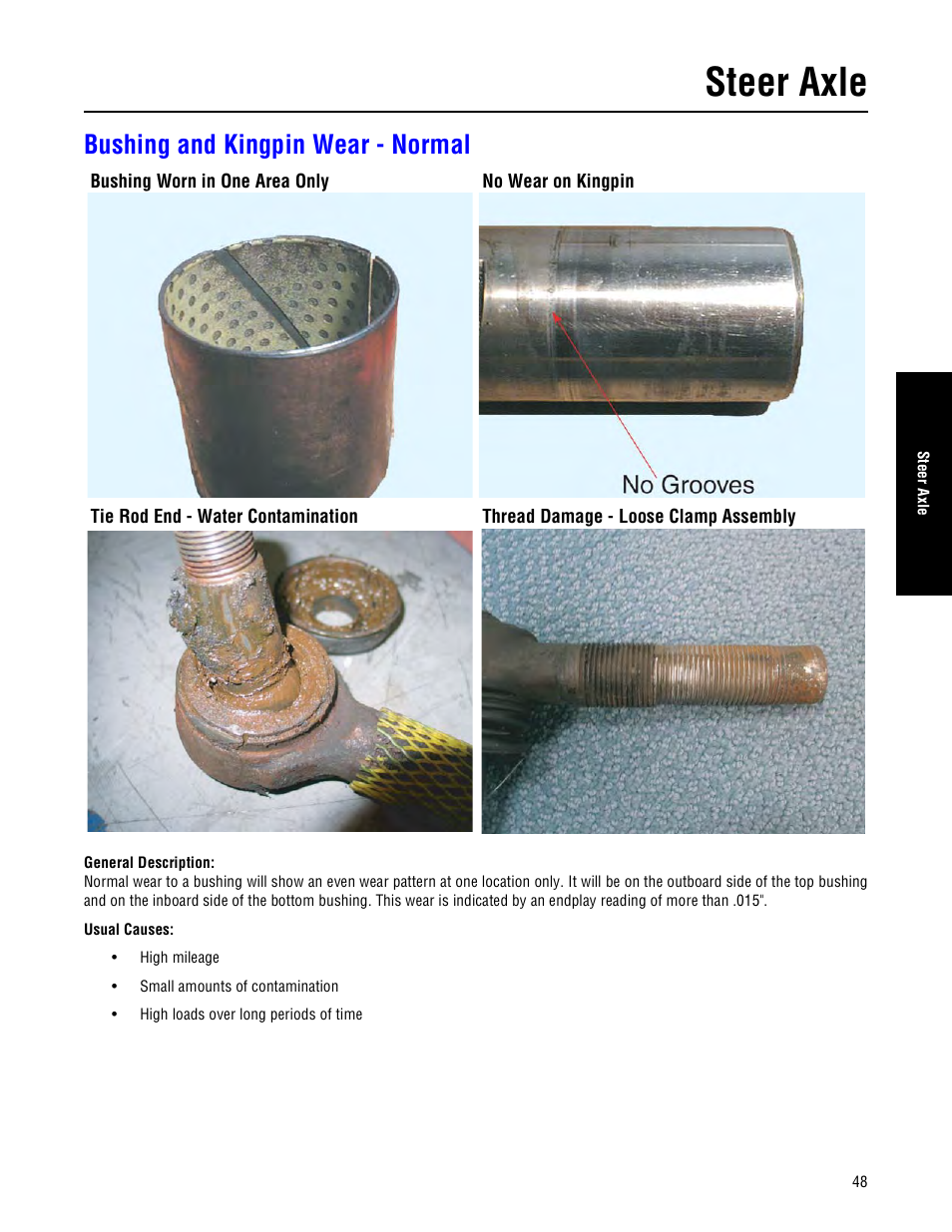 Bushing and kingpin wear - normal, Steer axle | Spicer Drive Axles Failure Analysis Service Manual User Manual | Page 49 / 50