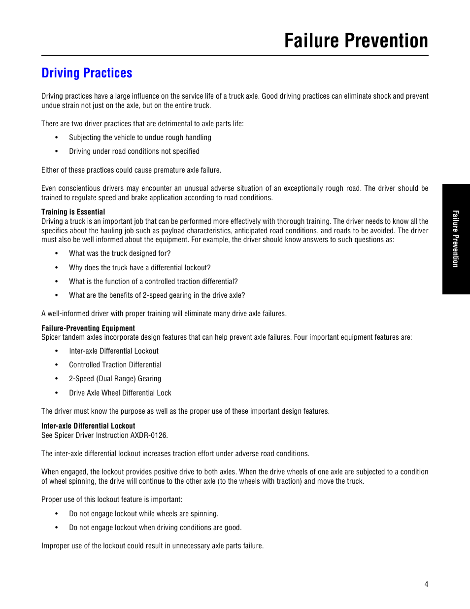 Driving practices, Failure prevention | Spicer Drive Axles Failure Analysis Service Manual User Manual | Page 5 / 50