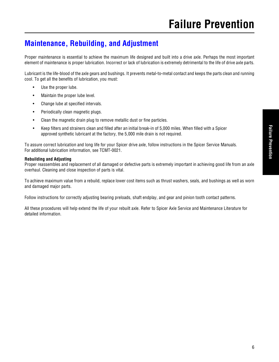 Maintenance, rebuilding, and adjustment, Failure prevention | Spicer Drive Axles Failure Analysis Service Manual User Manual | Page 7 / 50