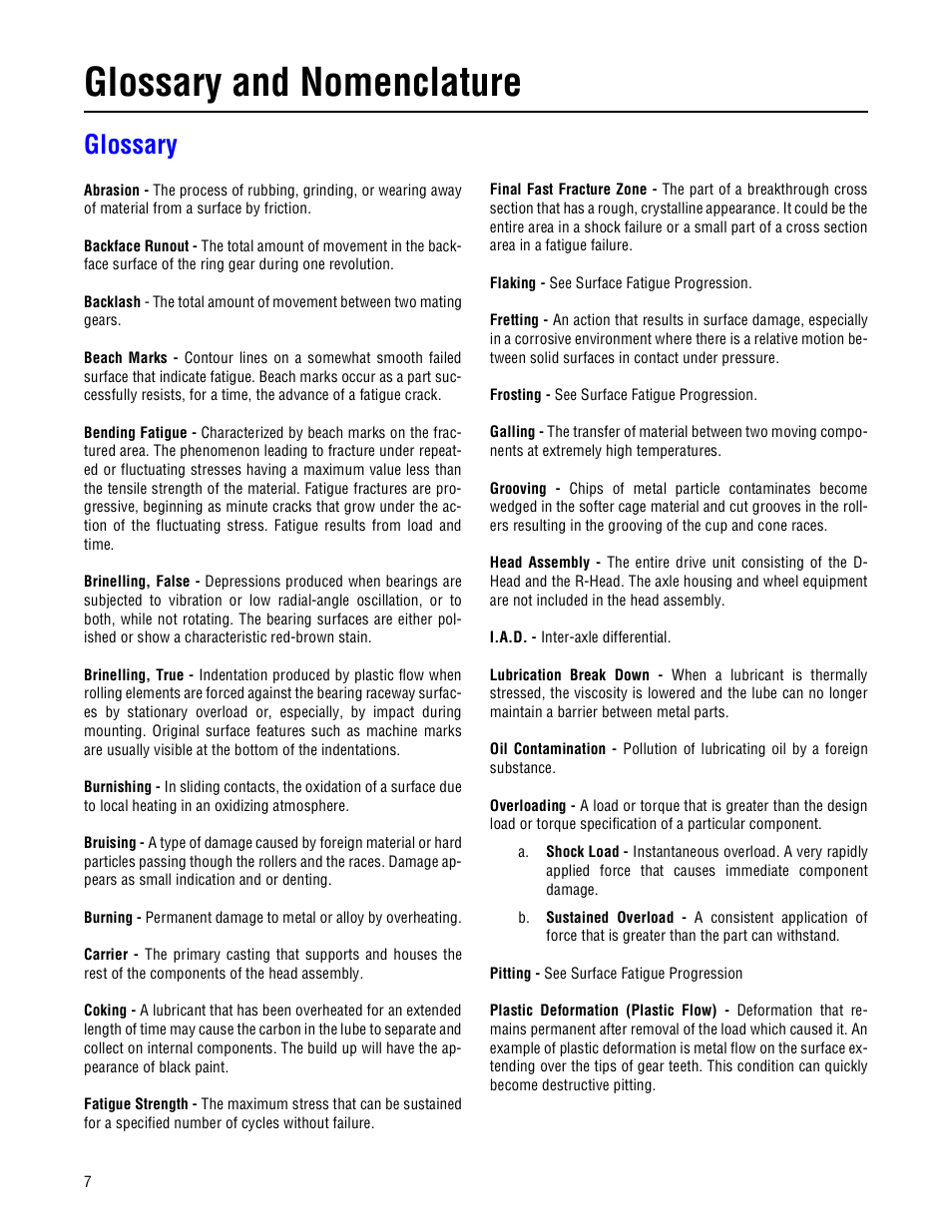Glossary, Glossary and nomenclature | Spicer Drive Axles Failure Analysis Service Manual User Manual | Page 8 / 50