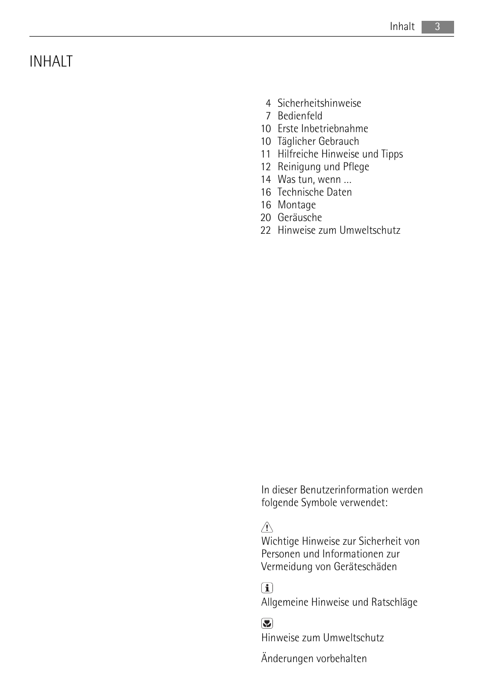Inhalt | AEG ELECTROLUX AGS 1921 User Manual | Page 3 / 84