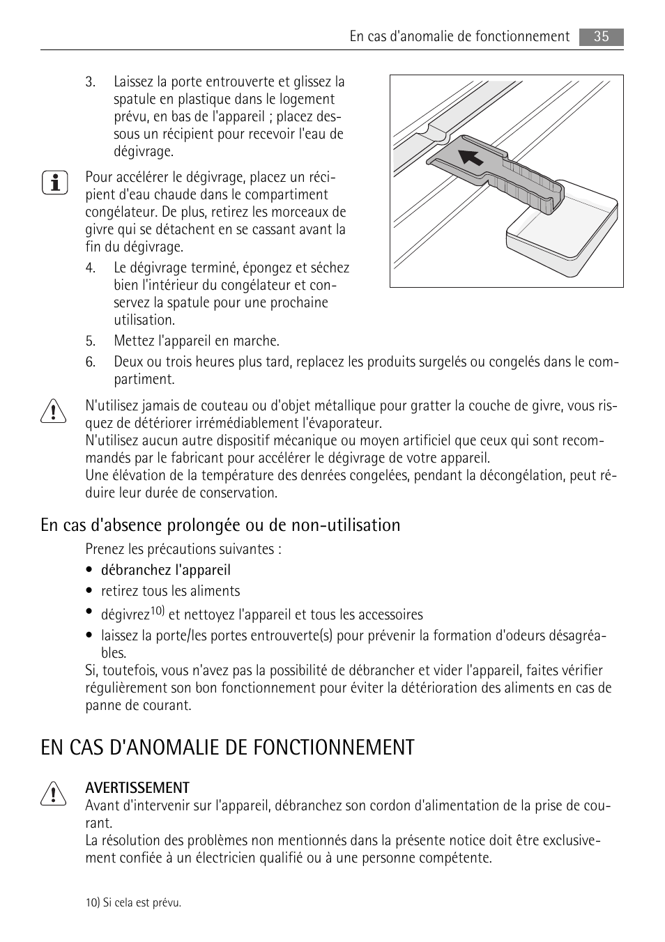 En cas d'anomalie de fonctionnement, En cas d'absence prolongée ou de non-utilisation | AEG ELECTROLUX AGS 1921 User Manual | Page 35 / 84