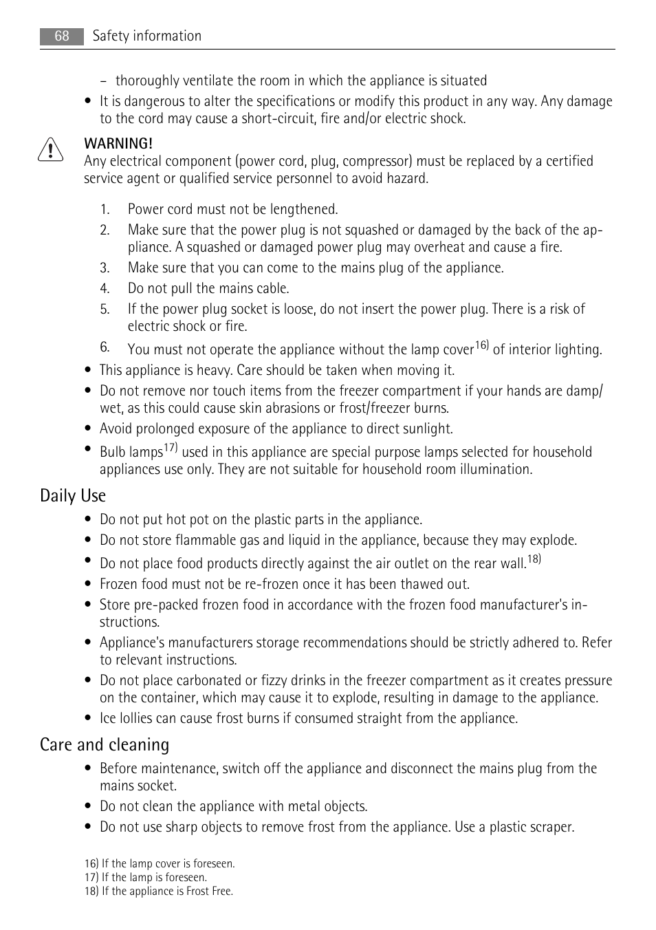 Daily use, Care and cleaning | AEG ELECTROLUX AGS 1921 User Manual | Page 68 / 84