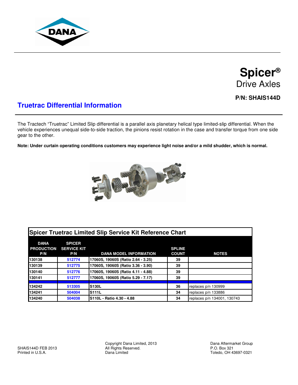 Spicer Truetrac Differential Information User Manual | 1 page