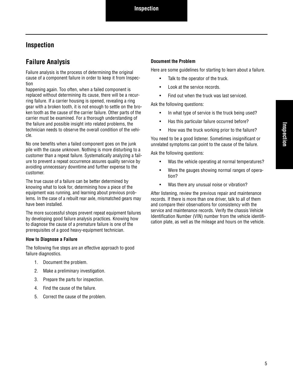 Inspection, Inspection failure analysis | Spicer Convertible Tandem Axles User Manual | Page 11 / 72