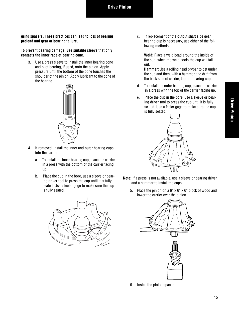 Drive pinion | Spicer Convertible Tandem Axles User Manual | Page 21 / 72