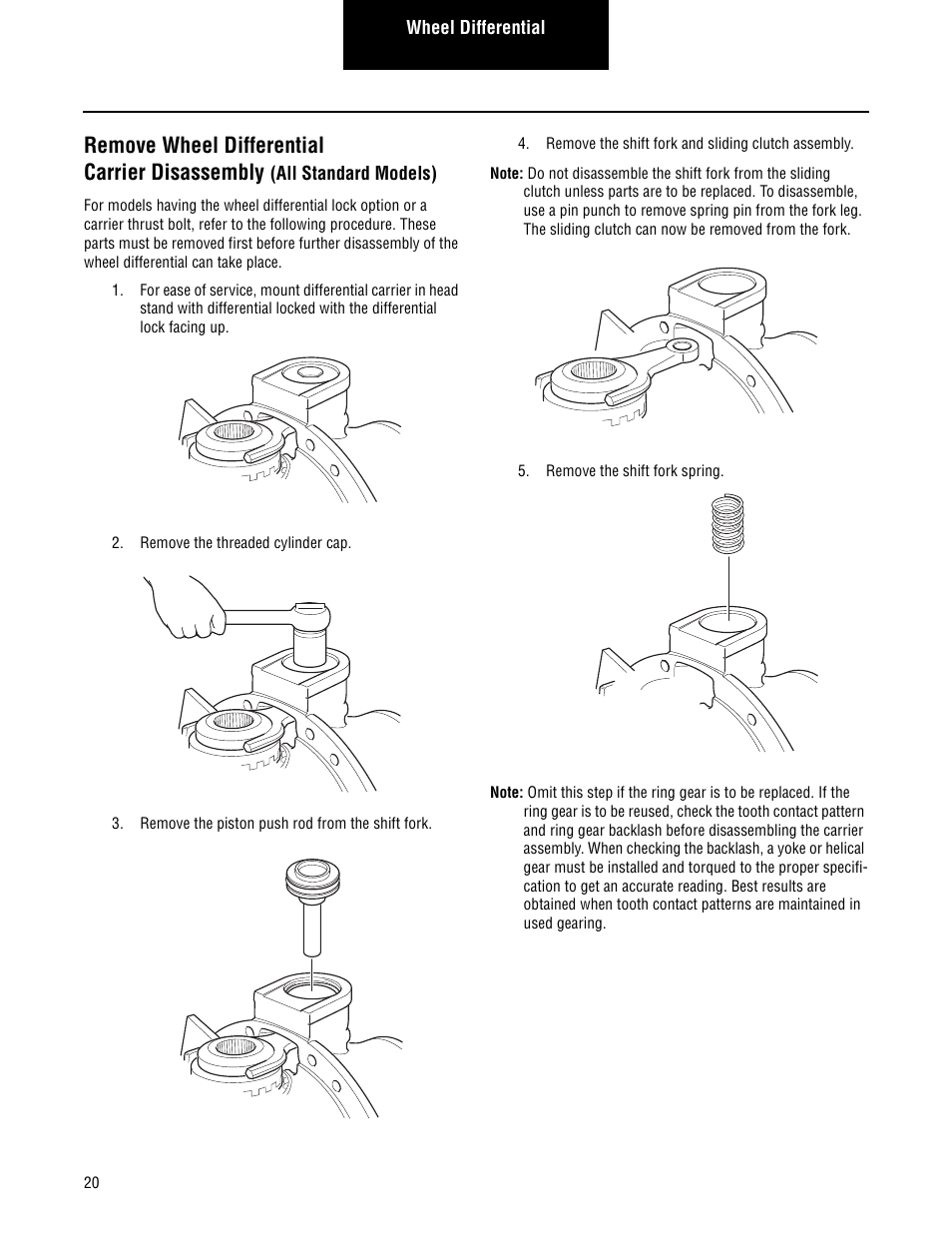 Remove wheel differential carrier, Disassembly (all standard models), Remove wheel differential  carrier disassembly | Spicer Convertible Tandem Axles User Manual | Page 26 / 72