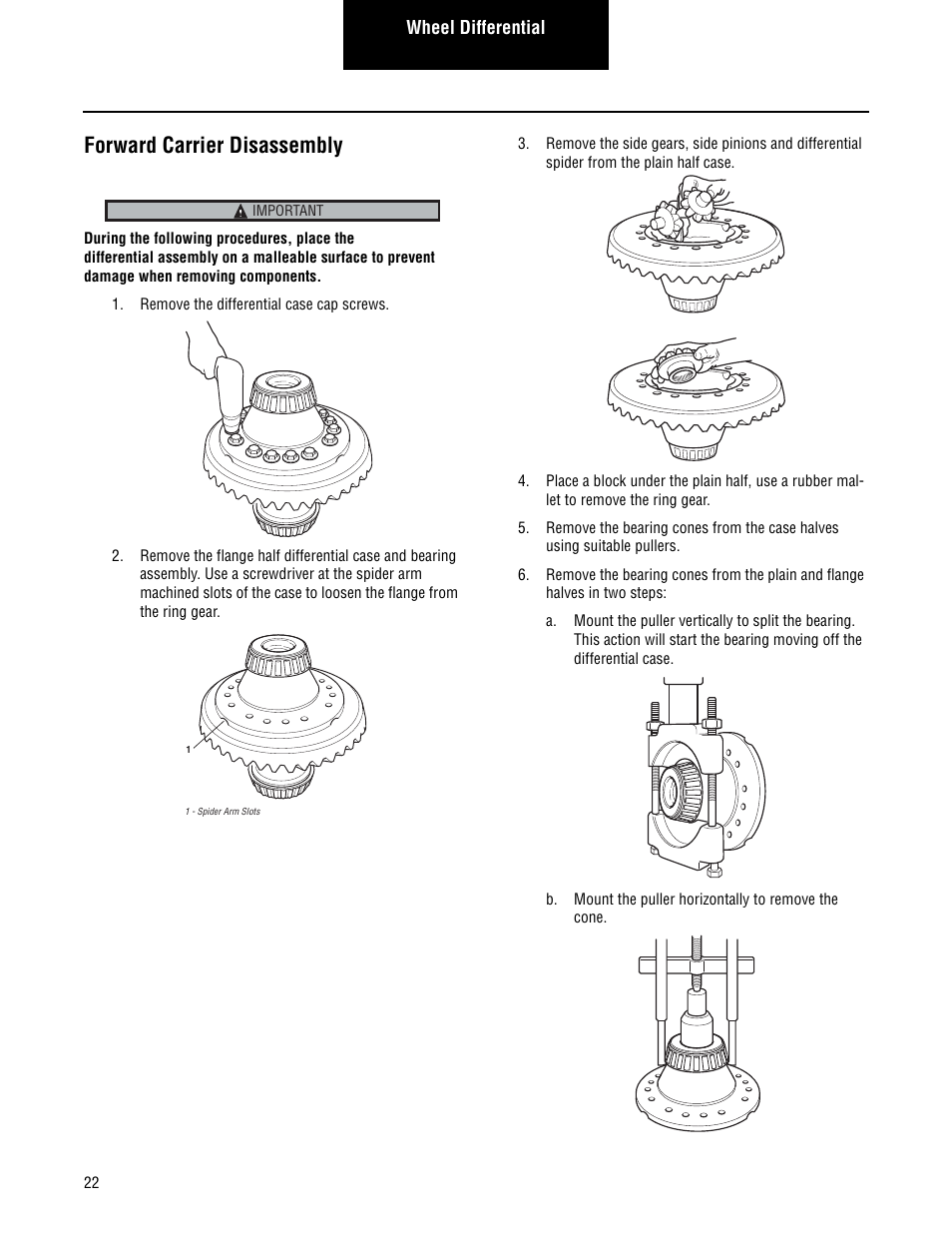 Forward carrier disassembly | Spicer Convertible Tandem Axles User Manual | Page 28 / 72