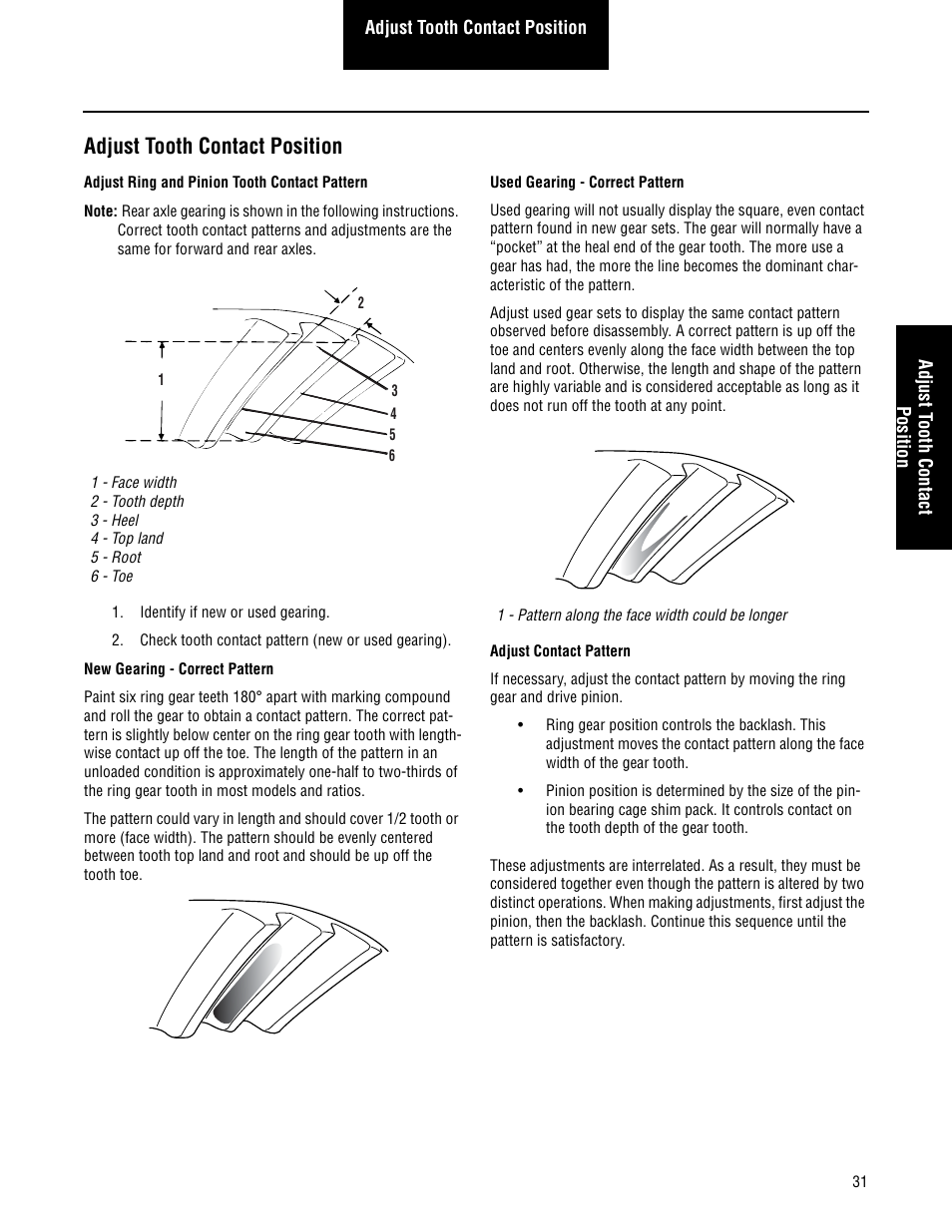 Adjust tooth contact position, Adjust ring and pinion tooth contact | Spicer Convertible Tandem Axles User Manual | Page 37 / 72