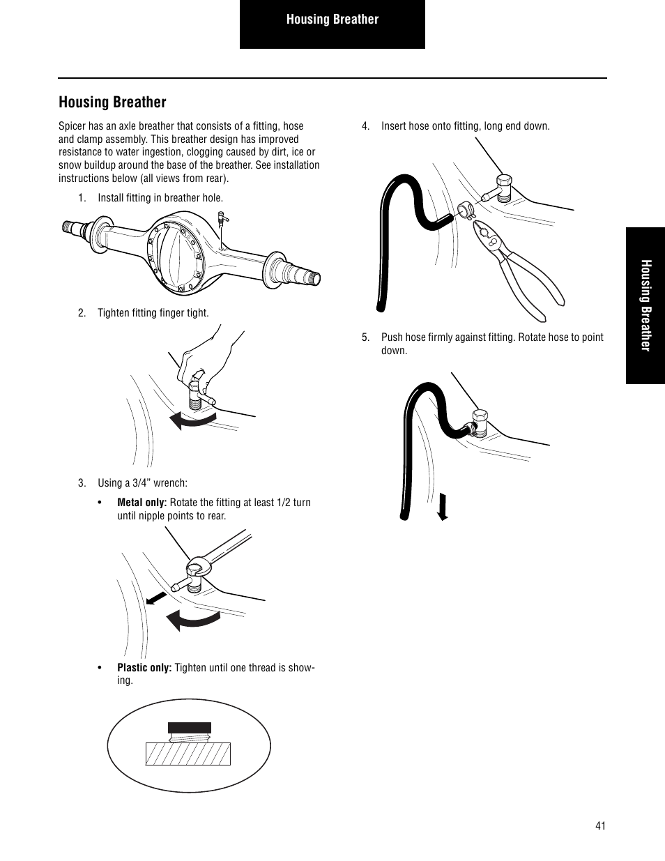 Housing breather | Spicer Convertible Tandem Axles User Manual | Page 47 / 72
