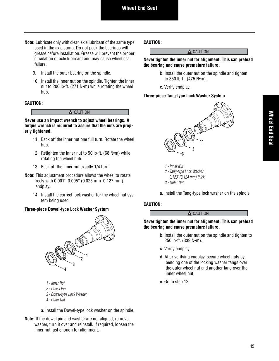 Three-piece dowel-type lock, Washer system, Three-piece tang-type lock | Spicer Convertible Tandem Axles User Manual | Page 51 / 72