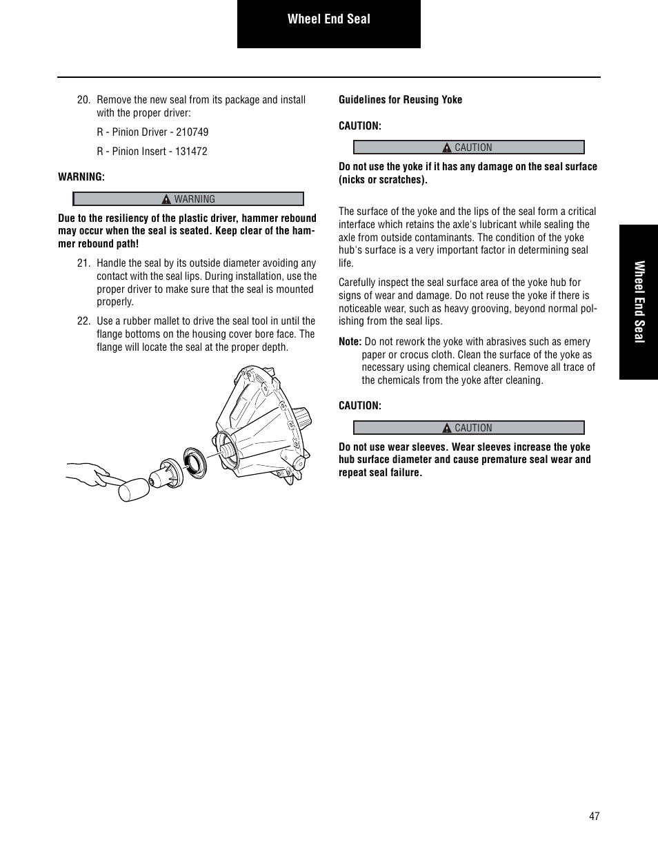 Guidelines for reusing yoke | Spicer Convertible Tandem Axles User Manual | Page 53 / 72