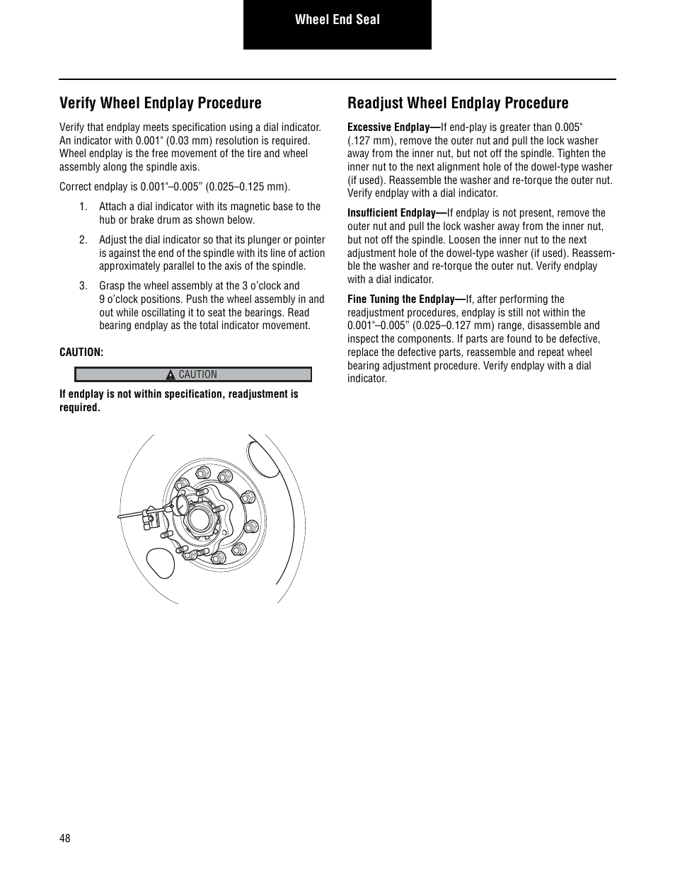 Verify wheel endplay procedure, Readjust wheel endplay procedure | Spicer Convertible Tandem Axles User Manual | Page 54 / 72