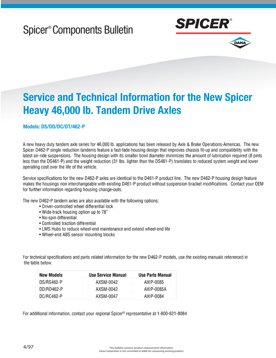 Spicer Heavy 46,000 lb. Tandem Drive Axles User Manual | 2 pages