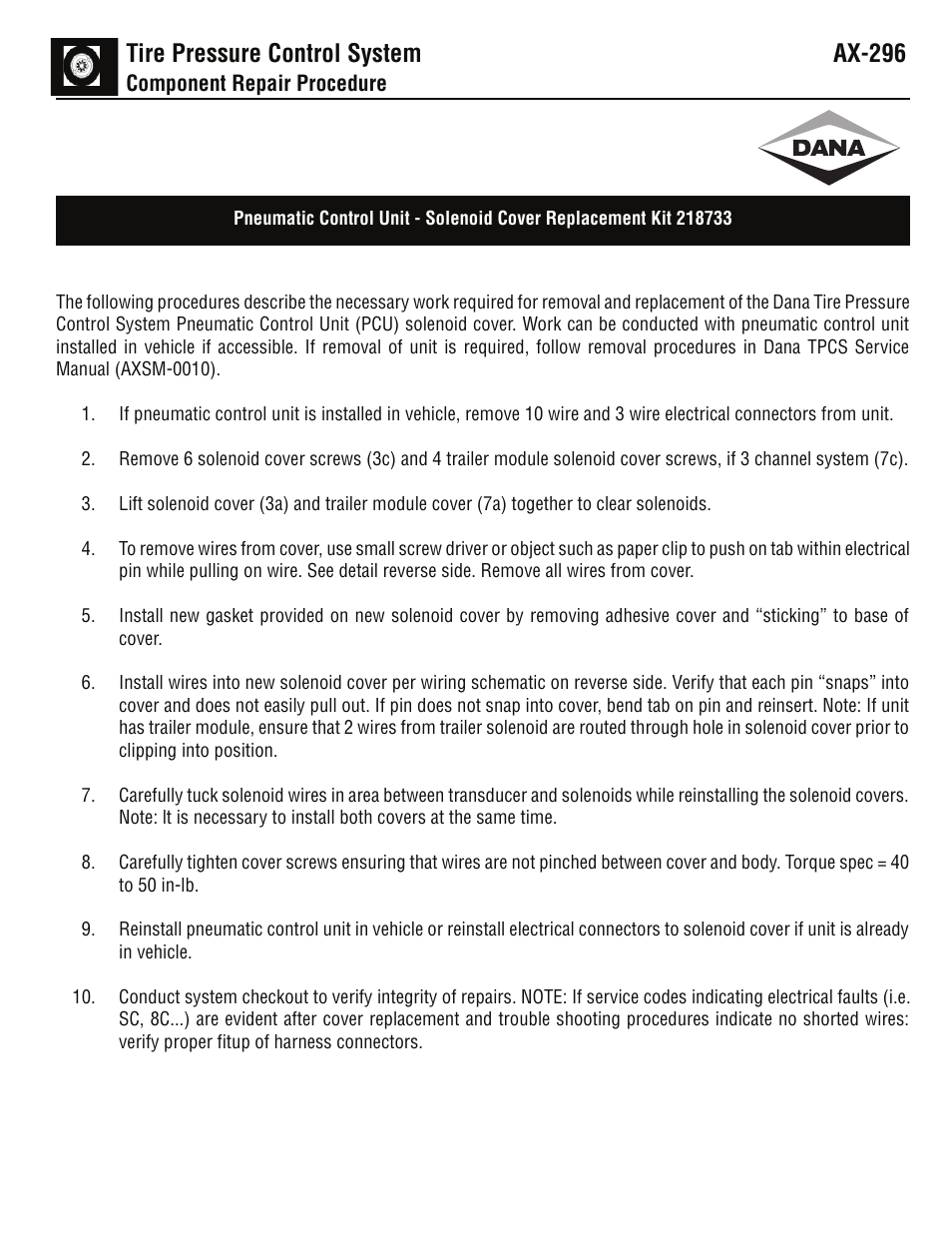 Spicer 218733 User Manual | 2 pages
