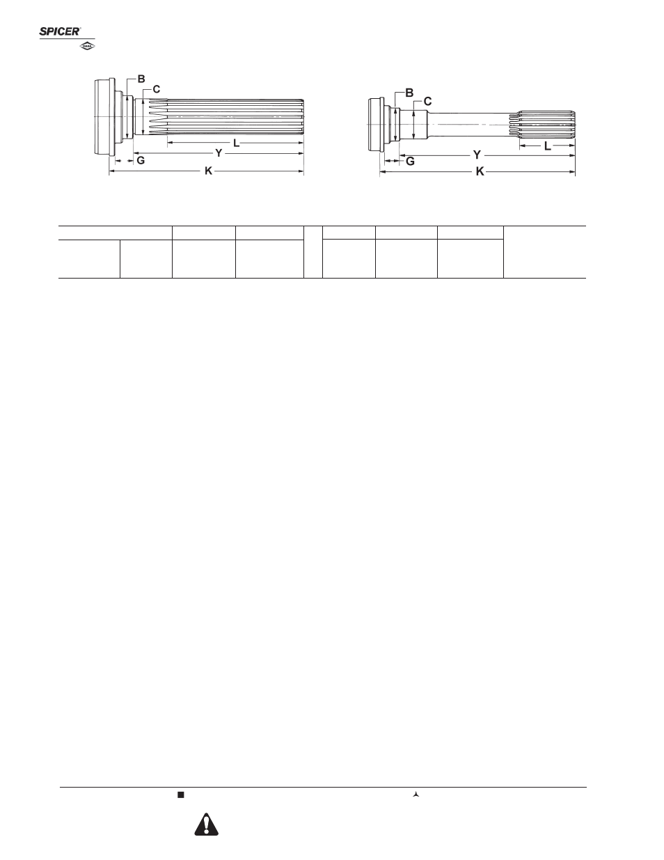 Splined midship tube shafts, Slip yoke design for use with outboard slip yokes | Spicer Driveline Components Catalog - Tube Shafts User Manual | Page 12 / 28