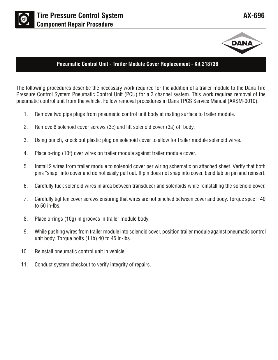 Spicer 218738 User Manual | 2 pages