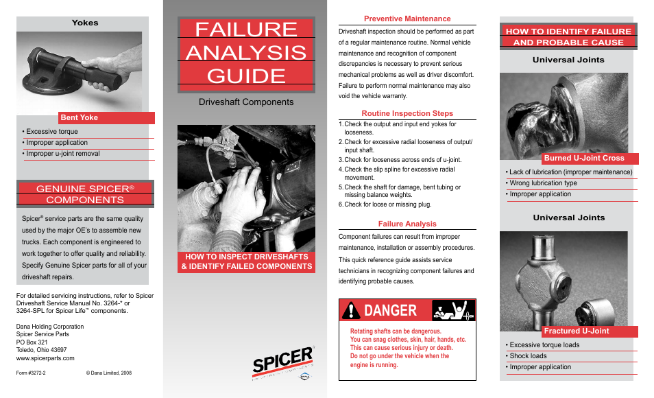 Spicer Failure Analysis Guide User Manual | 2 pages