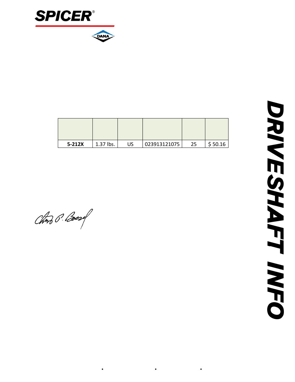 Spicer Product Availability: 5-212X User Manual | 1 page