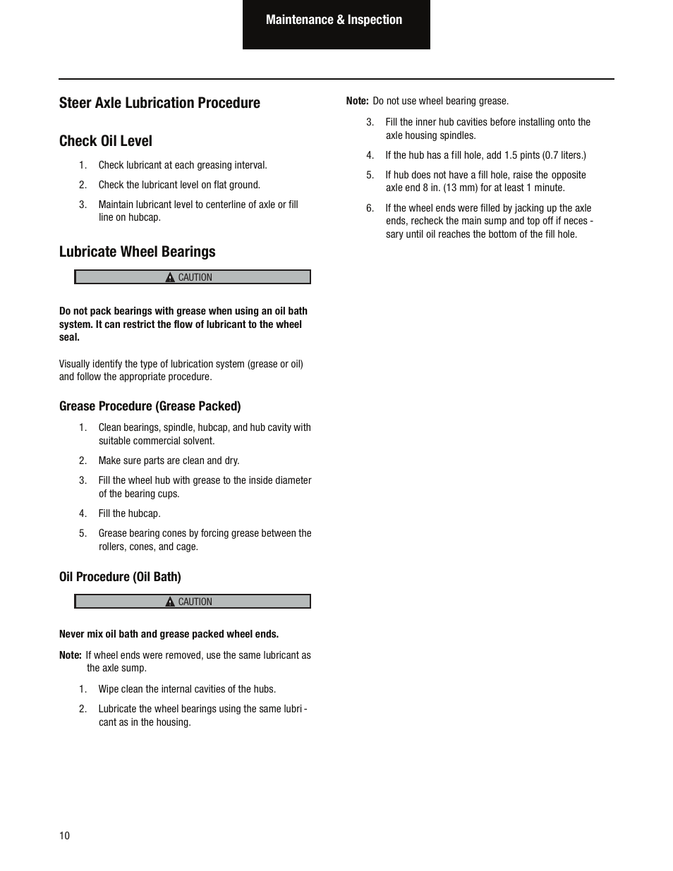 Steer axle lubrication procedure check oil level, Lubricate wheel bearings | Spicer Wheel Ends Service Manual, Steer & Drive Wheel Ends User Manual | Page 12 / 55