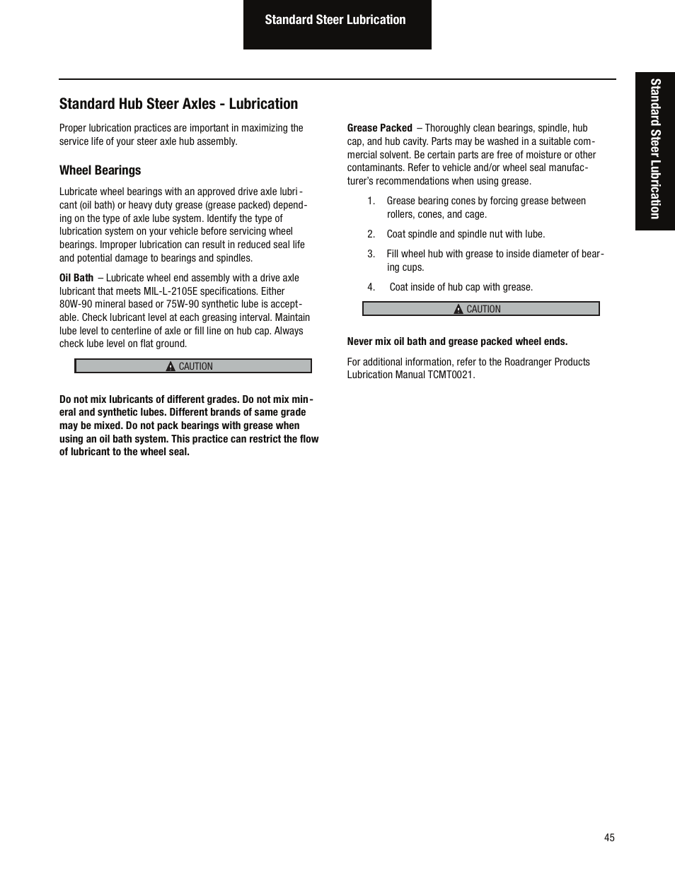 Standard hub steer axles - lubrication | Spicer Wheel Ends Service Manual, Steer & Drive Wheel Ends User Manual | Page 47 / 55