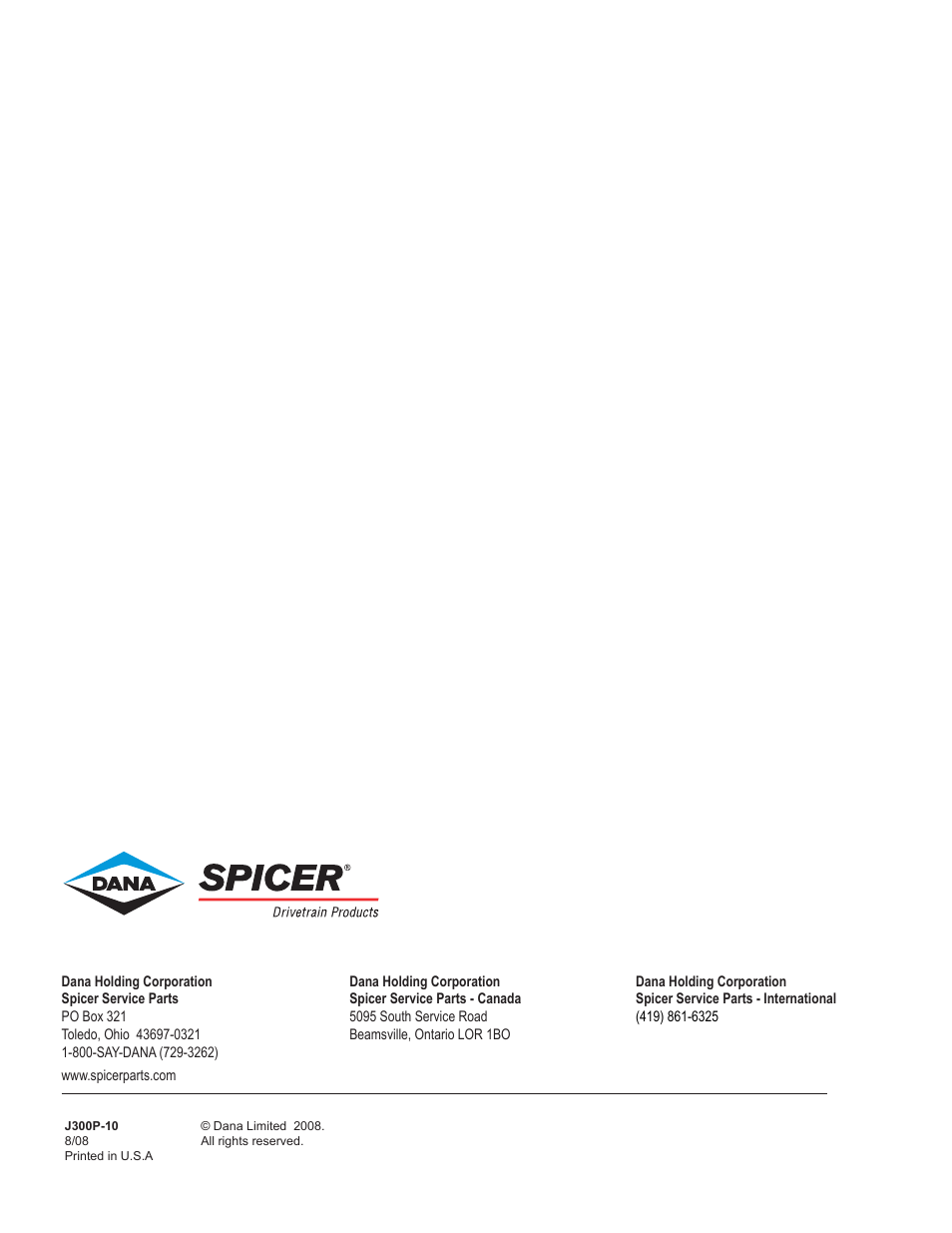 Spicer DRIVELINE COMPONENTS CATALOG FLANGE & END YOKE APPLICATIONS User Manual | Page 173 / 173