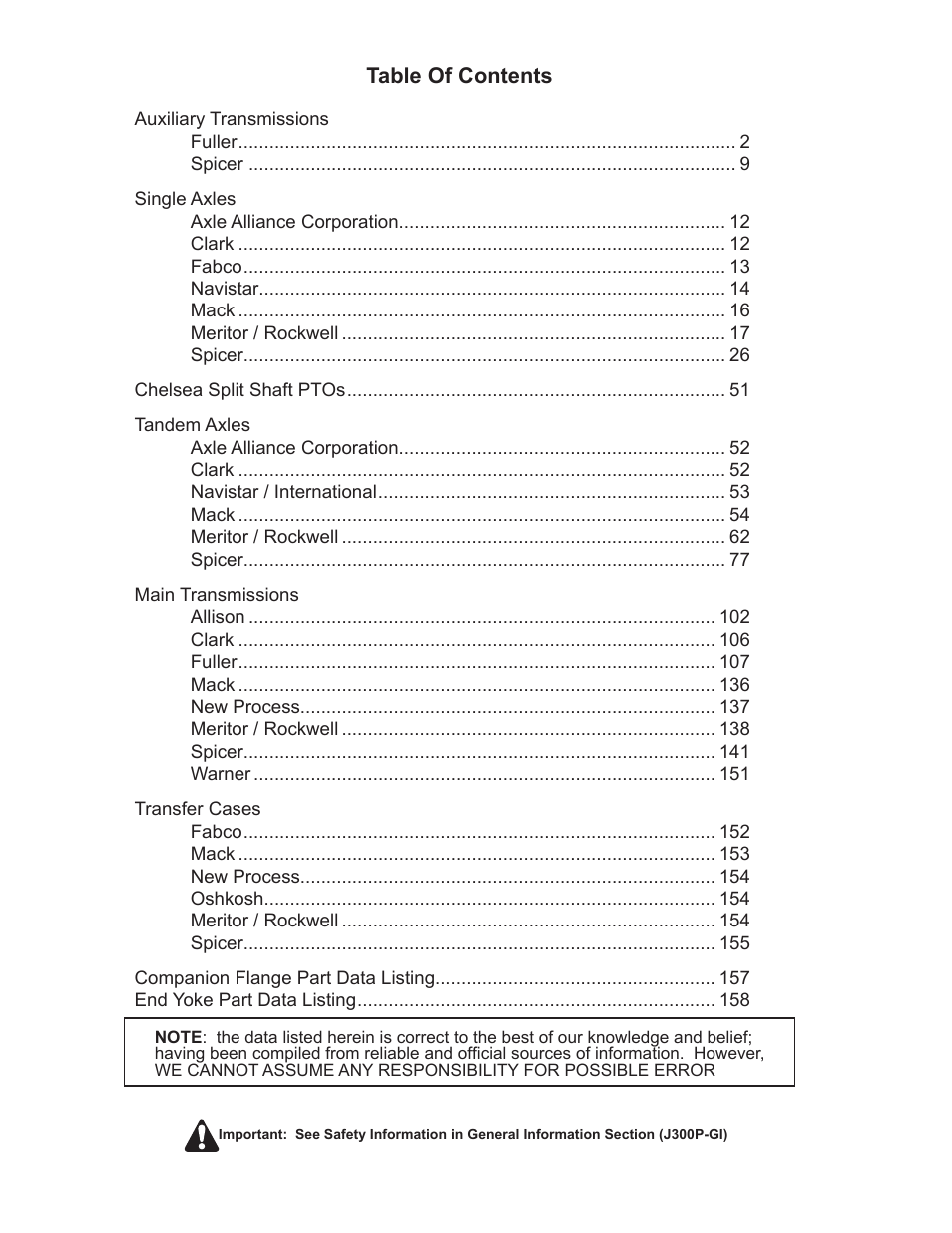 Spicer DRIVELINE COMPONENTS CATALOG FLANGE & END YOKE APPLICATIONS User Manual | Page 2 / 173