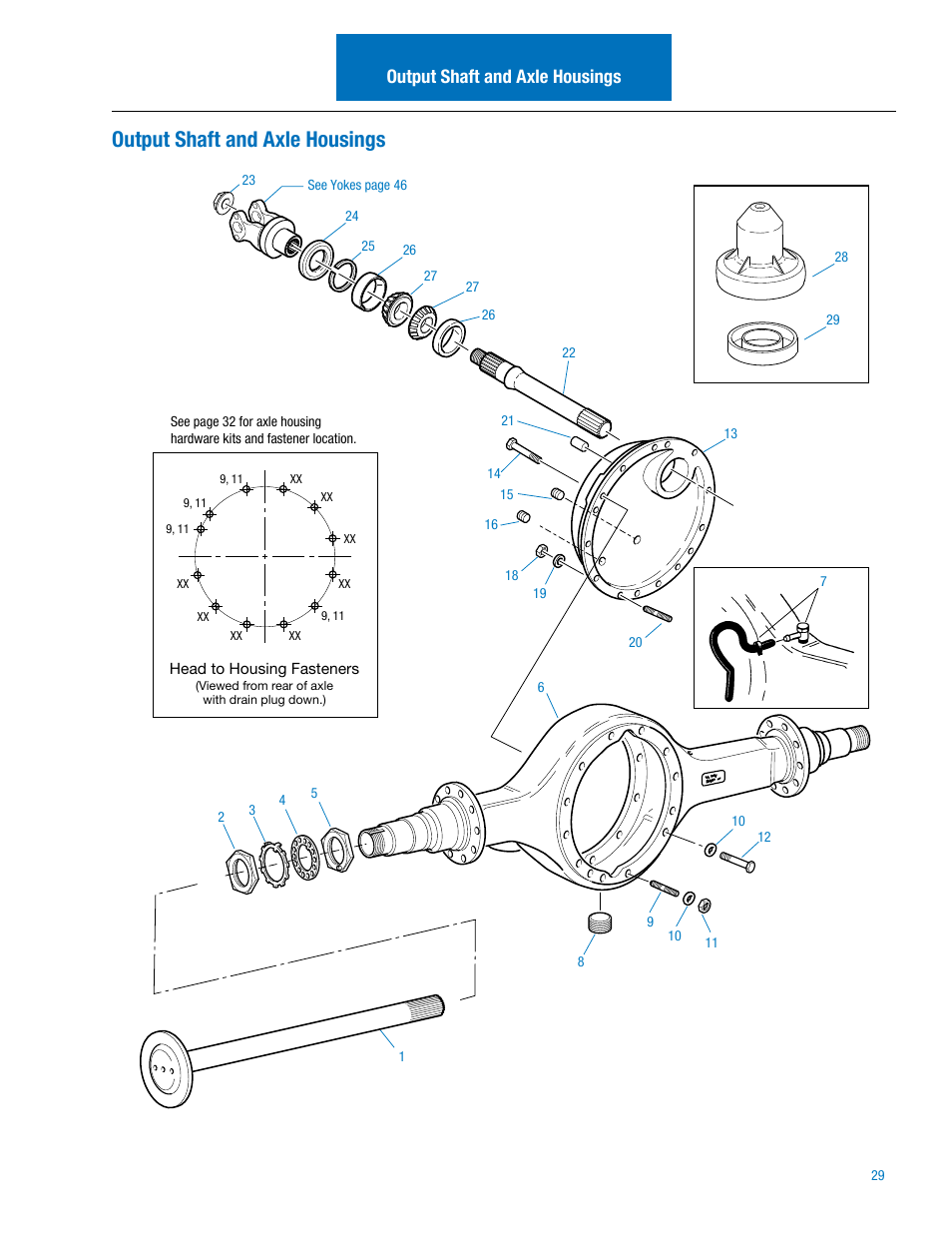 Output shaft and axle housings | Spicer IPL: 454 Tandem Drive Axle User Manual | Page 30 / 53