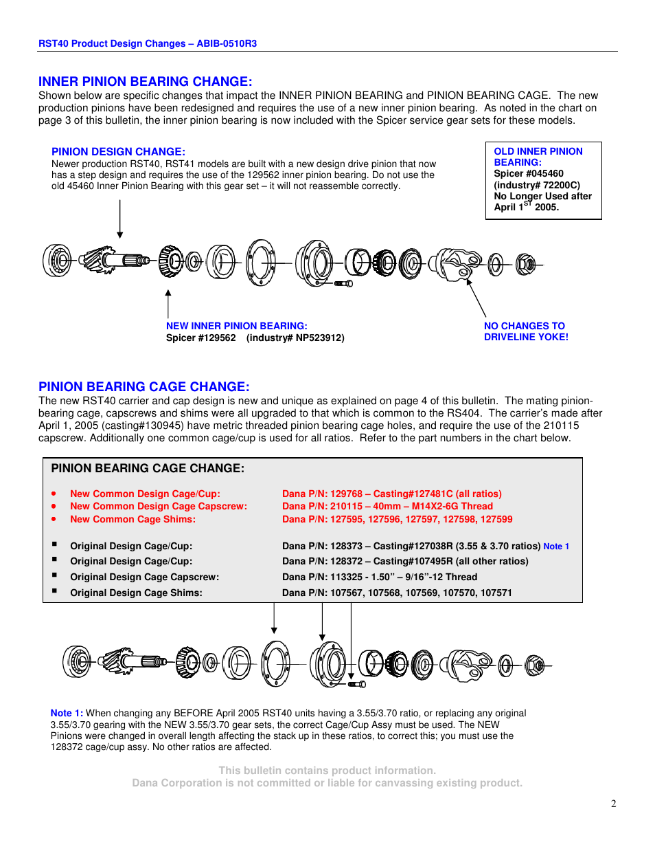 Spicer RST40 Product Design Changes User Manual | Page 2 / 5