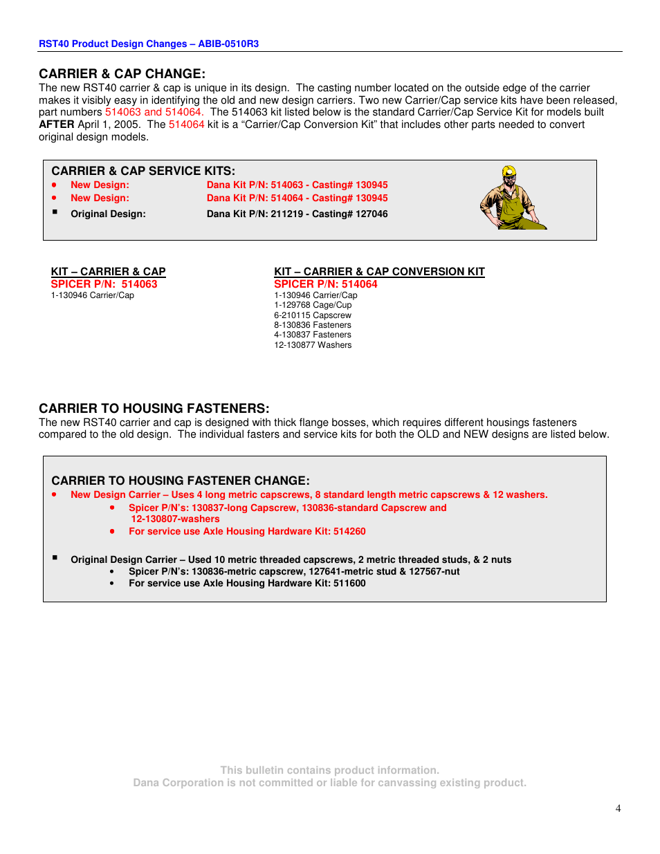Spicer RST40 Product Design Changes User Manual | Page 4 / 5