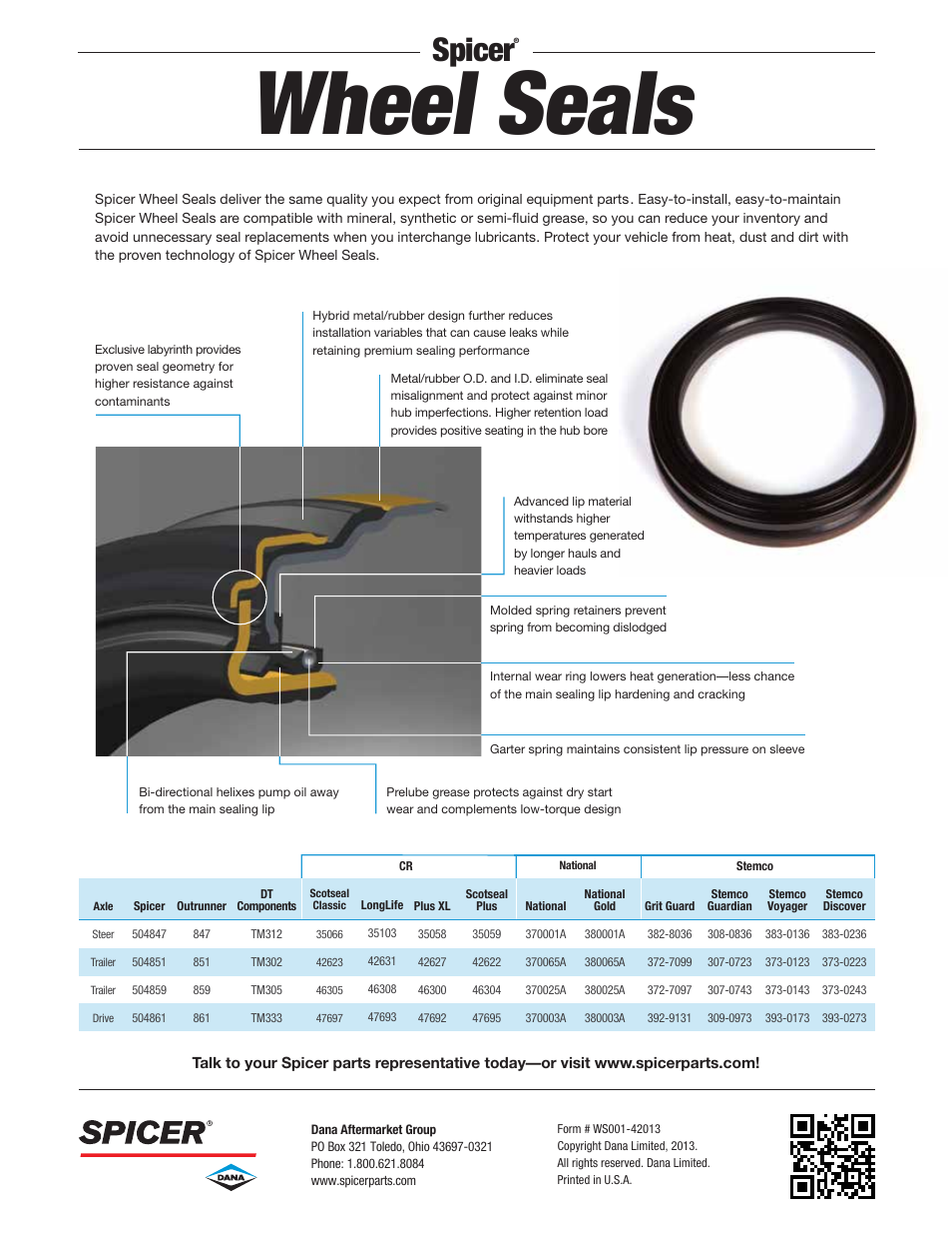 Wheel seals, Spicer | Spicer Wheel Seals User Manual | Page 2 / 2