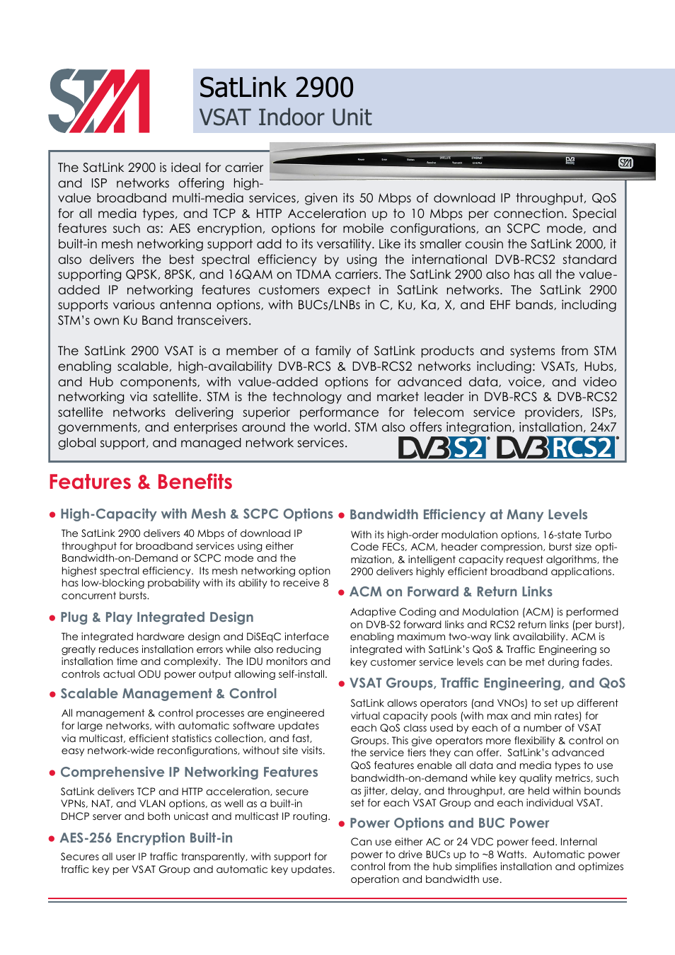 STM SatLink 2900 VSAT User Manual | 2 pages
