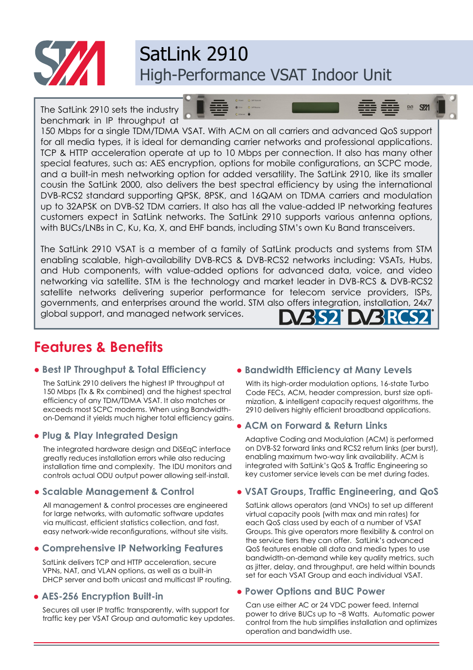 STM SatLink 2910 VSAT User Manual | 2 pages