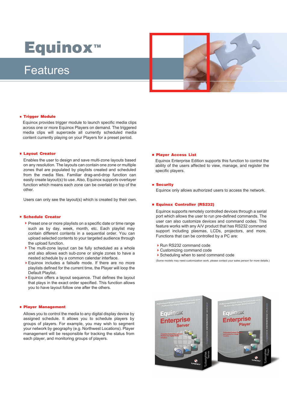 Equinox, Features | Synergy Digital Equinox Enterprise Edition User Manual | Page 5 / 6