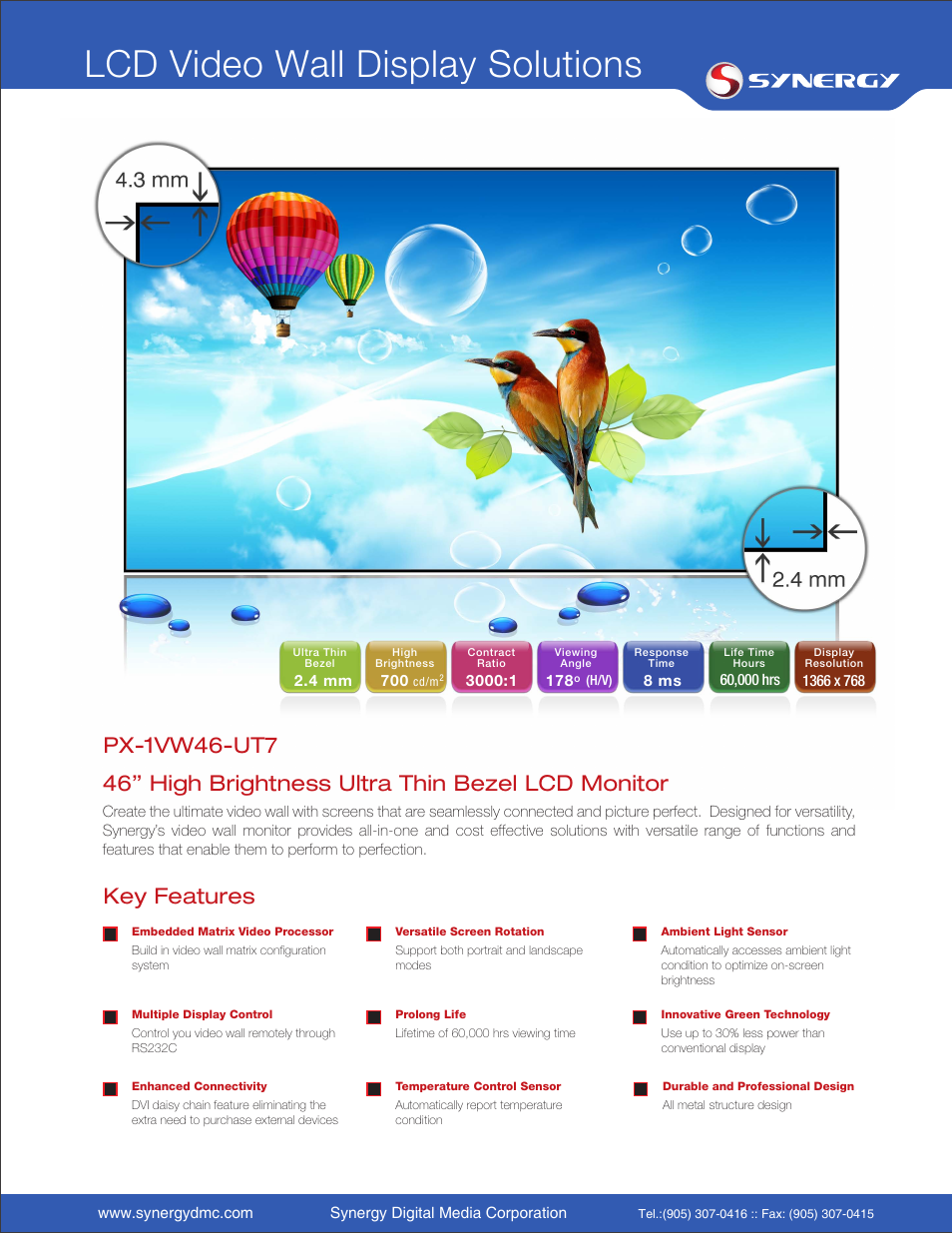 Synergy Digital PX-1VW46-UT7 46" Ultra Thin Bezel LCD Monitor User Manual | 2 pages