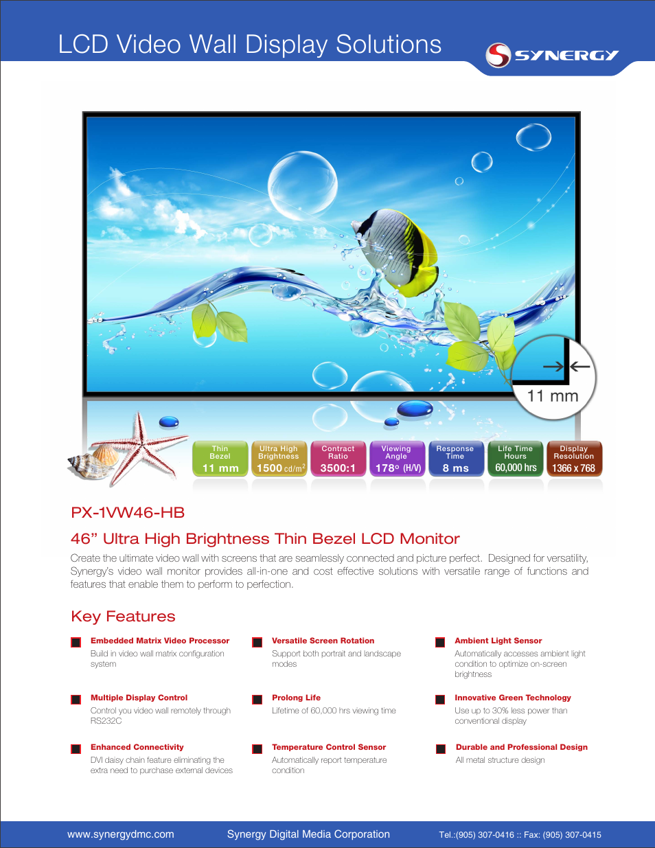 Synergy Digital PX-1VW46-HB 46" High Brightness Thin Bezel LCD Monitor User Manual | 2 pages