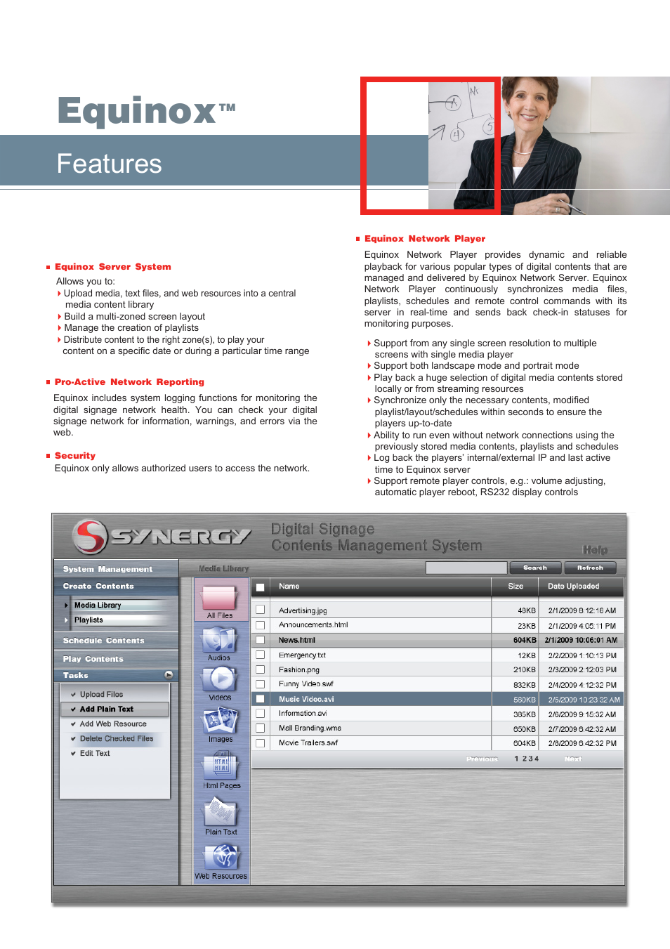 Equinox, Features | Synergy Digital Equinox Network Edition User Manual | Page 3 / 5