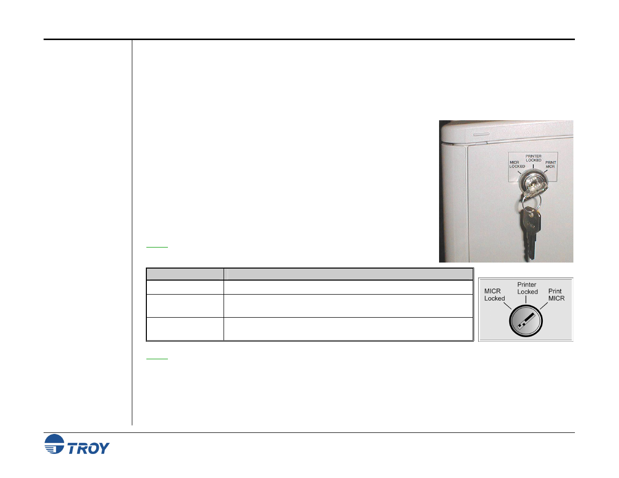 Hardware-based security features, Printer keylock | TROY Group MICR_IRD 9050 Security Printing Solutions User’s Guide User Manual | Page 39 / 160