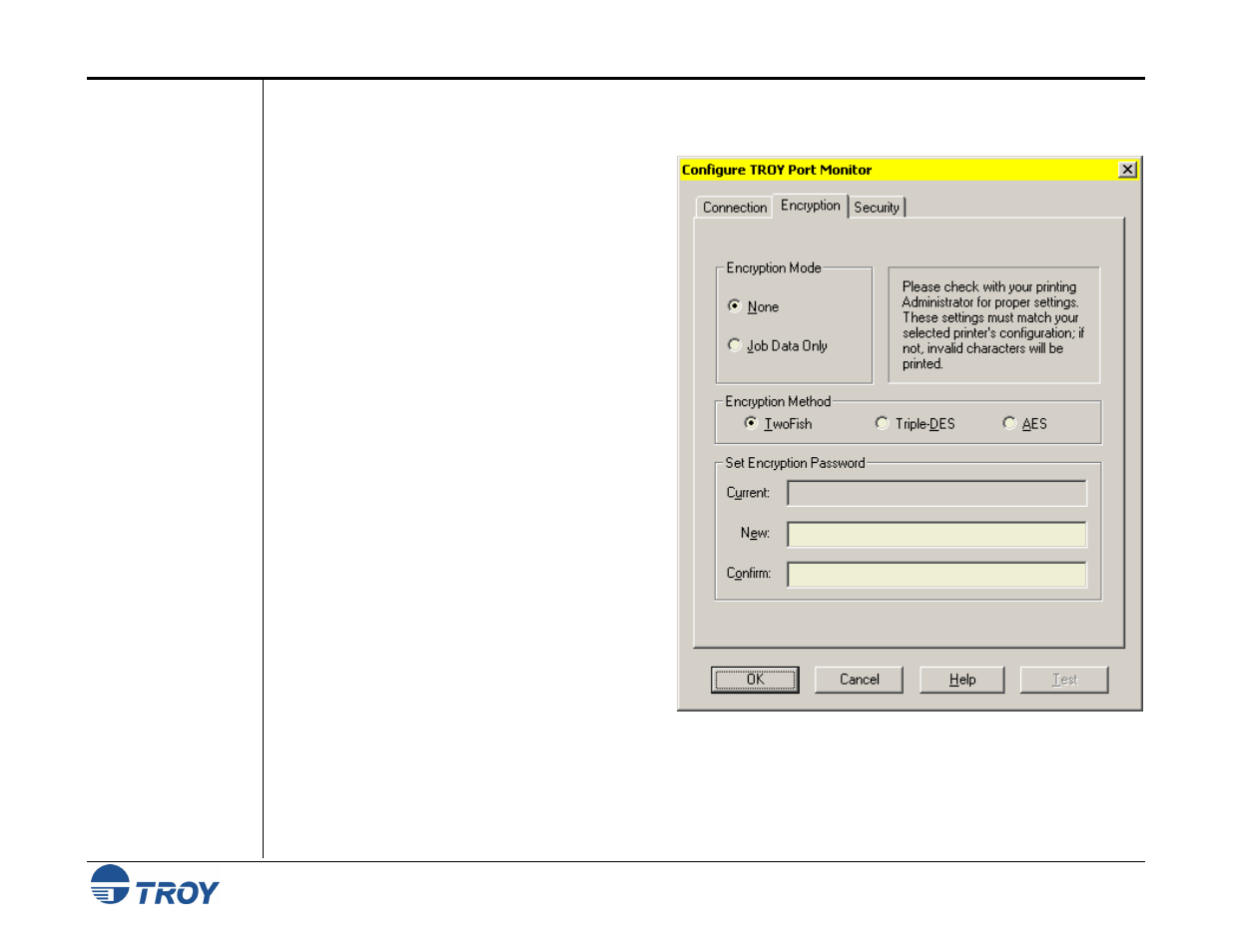 Encryption tab | TROY Group MICR_IRD 9050 Security Printing Solutions User’s Guide User Manual | Page 96 / 160