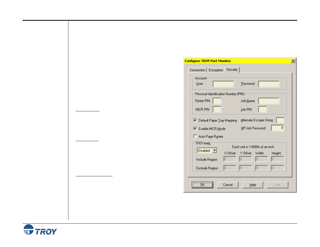 Security tab | TROY Group MICR_IRD 9050 Security Printing Solutions User’s Guide User Manual | Page 97 / 160