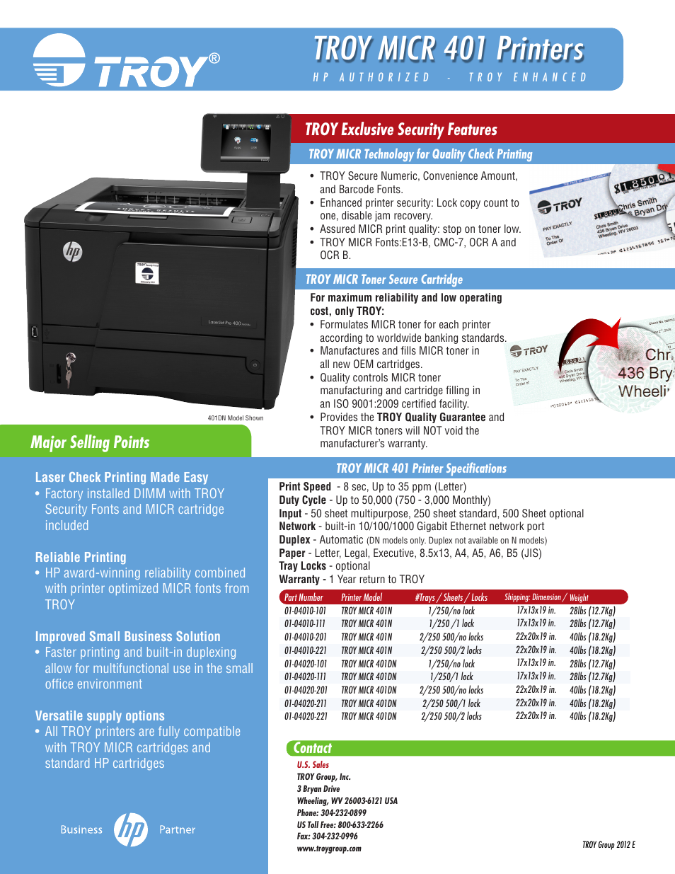 TROY Group MICR 401 Datasheet User Manual | 1 page