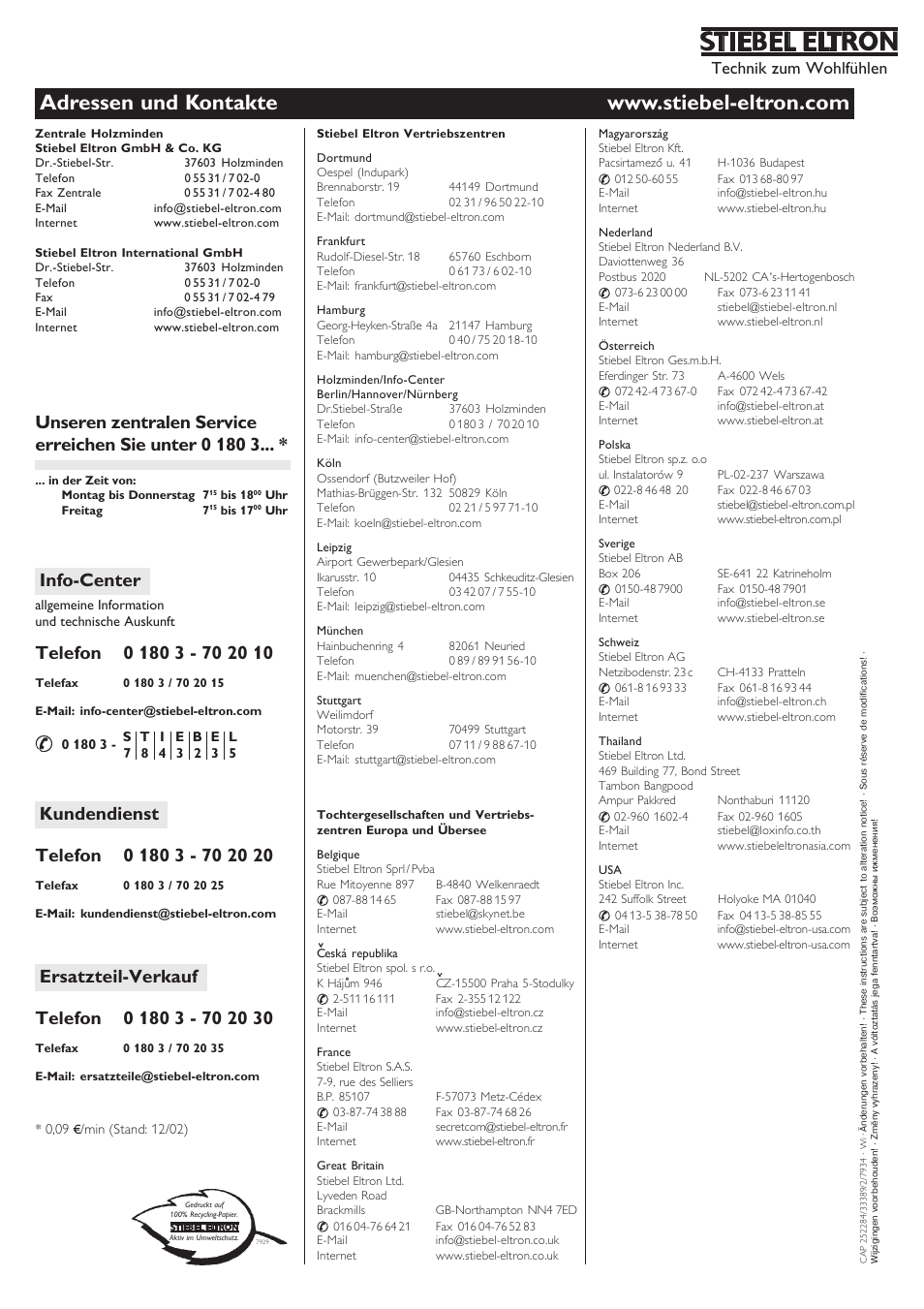 Info-center, Technik zum wohlfühlen | STIEBEL ELTRON SHZ 30 LCD User Manual | Page 44 / 44