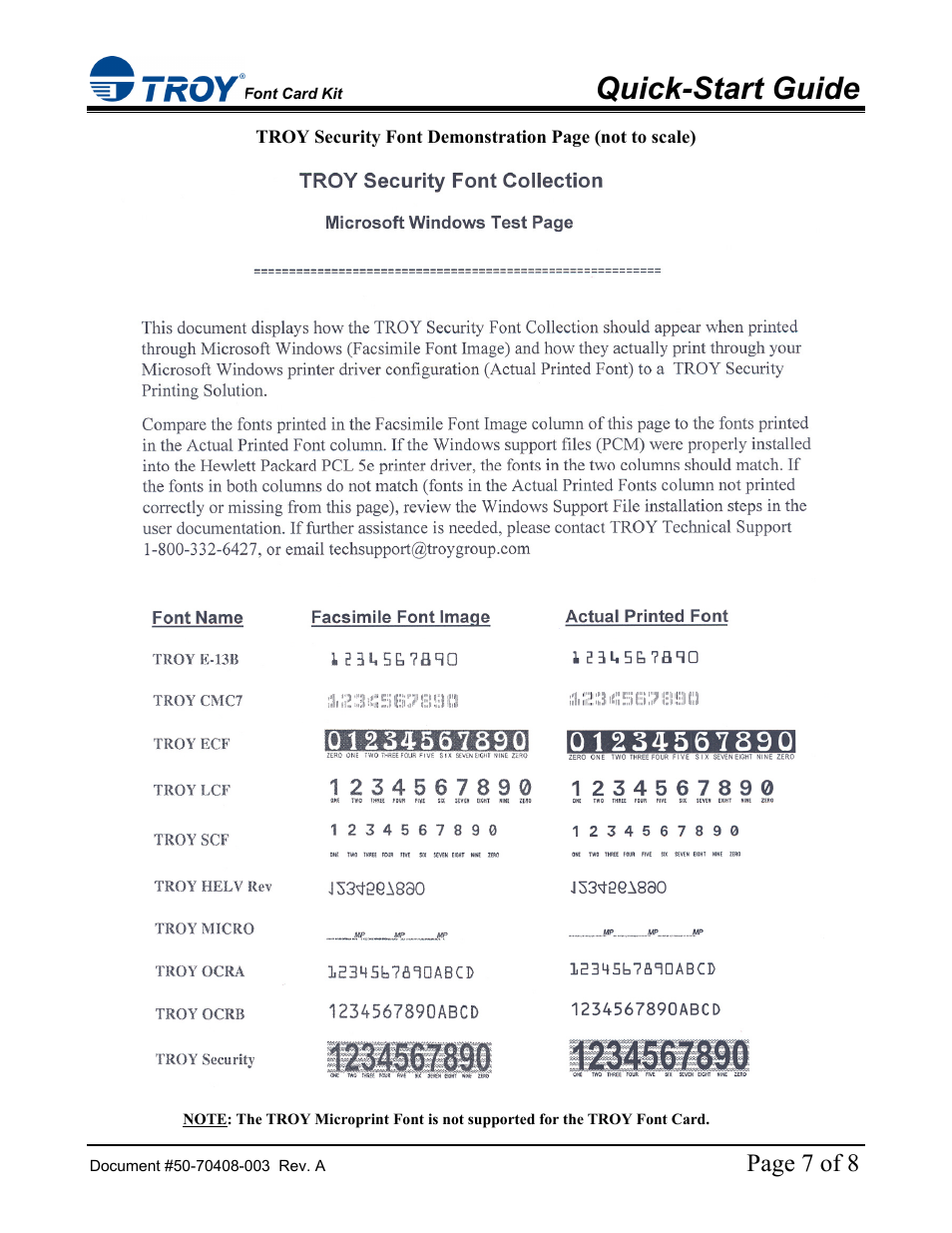 Quick-start guide, Page 7 of 8 | TROY Group Hewlett-Packard LaserJet 4515 Font Card Kit Quick-Start Guide User Manual | Page 7 / 8