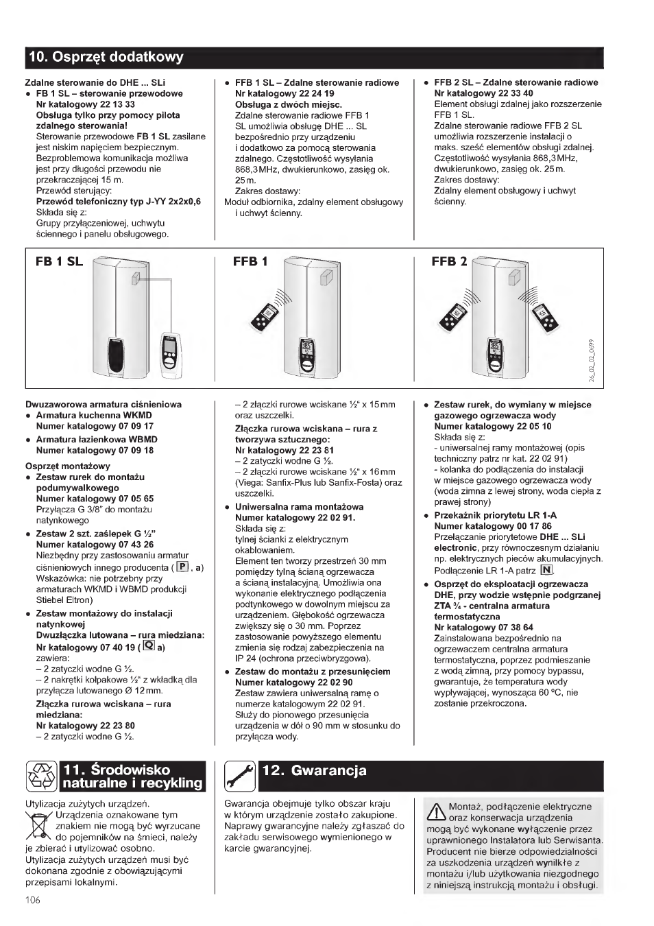 Osprz^t dodatkowy, Srodowisko naturalne ì reoykiing, Gwarancja | STIEBEL ELTRON DHE 18 SLI 25 A User Manual | Page 106 / 176