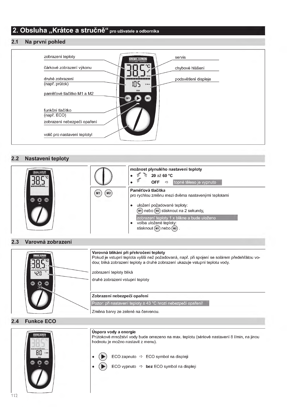 1 na prvni pohled, 2 nastaveni tepioty, 4 funkce eco | Obsluha „krâtce a strucnë“prouüvateleaodbornlka | STIEBEL ELTRON DHE 18 SLI 25 A User Manual | Page 112 / 176